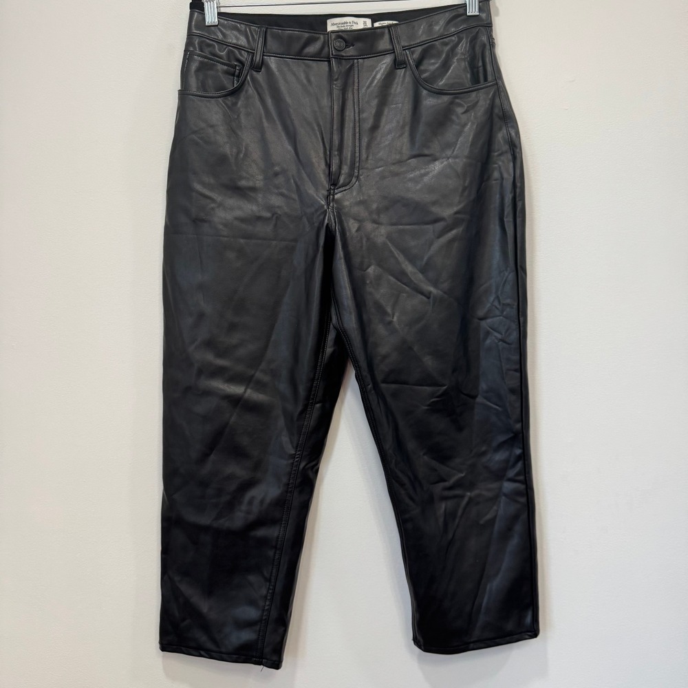 Abercrombie & Fitch‎ Ankle Straight Ultra High Rise Pants 32 Black Faux Leather